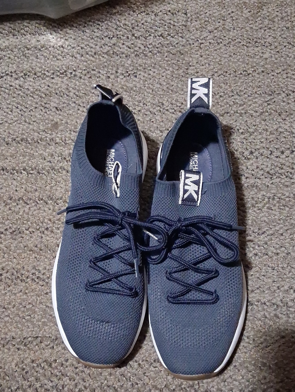 Michael Kors Men’s Navy Knit Lace-Up Sneakers with White Sole